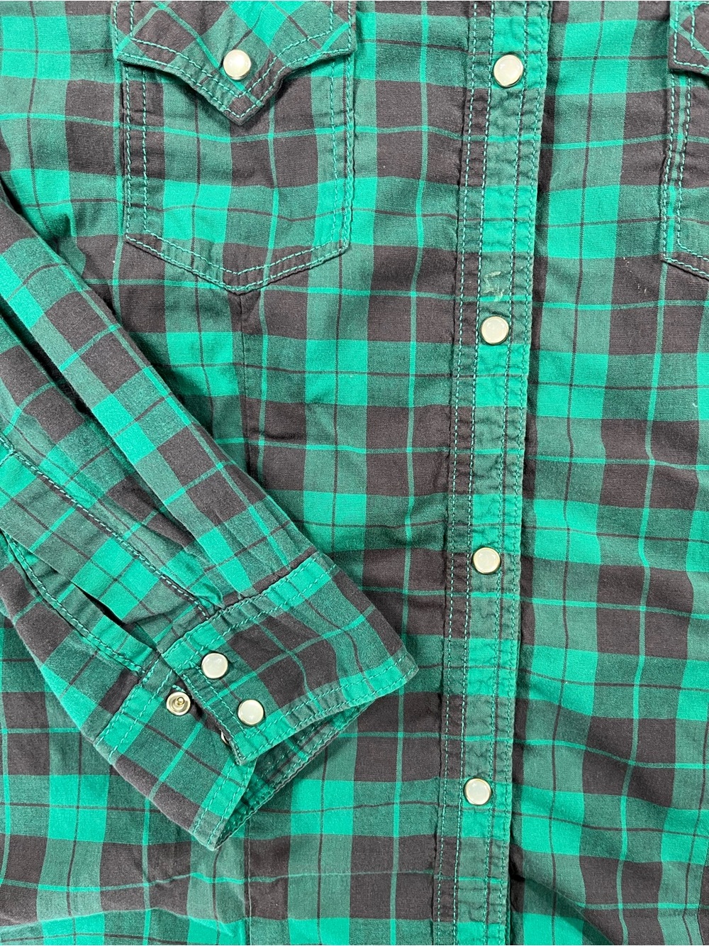 Wrangler Pearl Snap Shirt Women's XXL Green Plaid - Picture 2 of 7